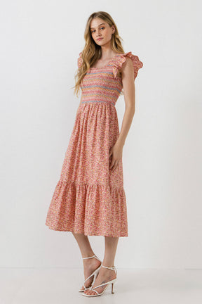 Floral Smocked Detail Midi Dress