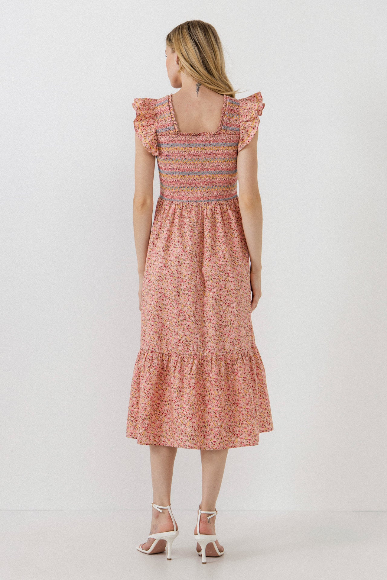 Floral Smocked Detail Midi Dress