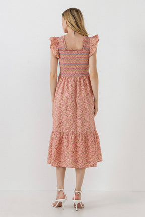 Floral Smocked Detail Midi Dress