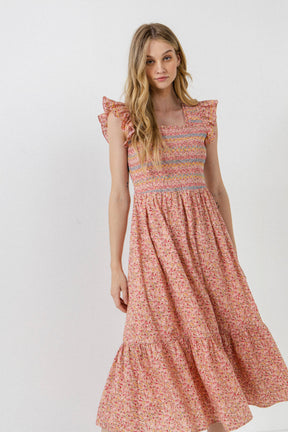 Floral Smocked Detail Midi Dress