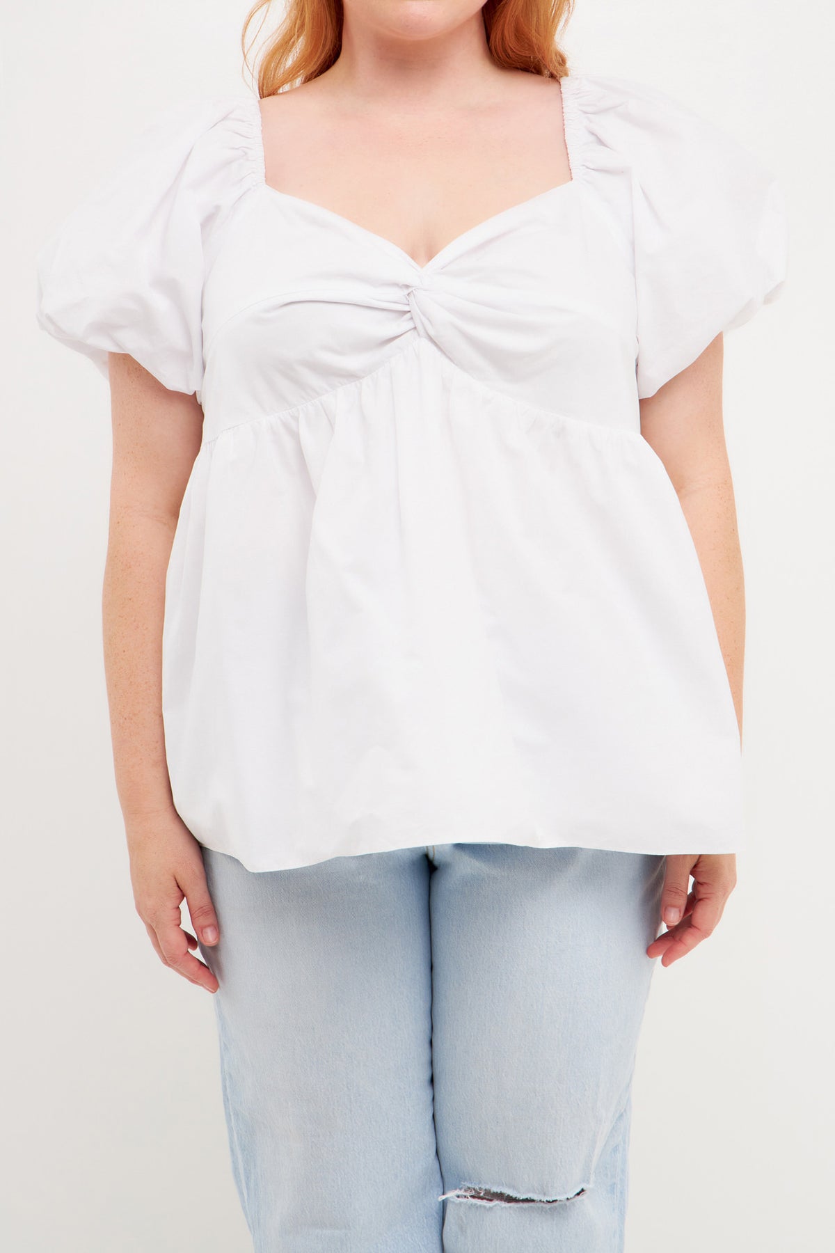 Plus Size Knotted Top with Balloon Sleeves