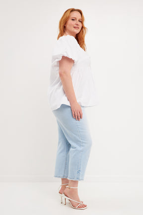 Plus Size Knotted Top with Balloon Sleeves