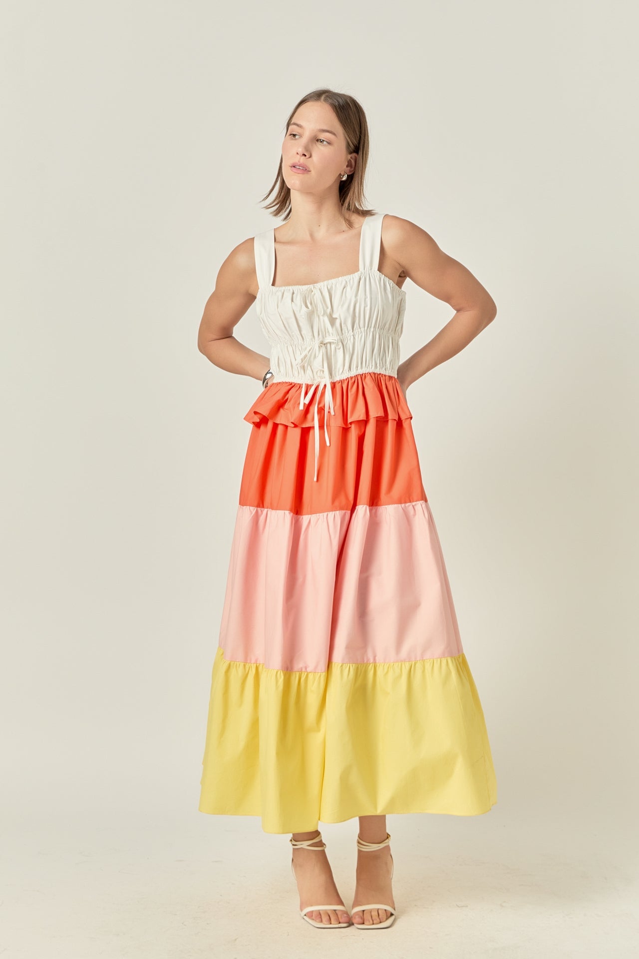 ENGLISH FACTORY - Color Block Tied Detail Shirring Dress - DRESSES available at Objectrare