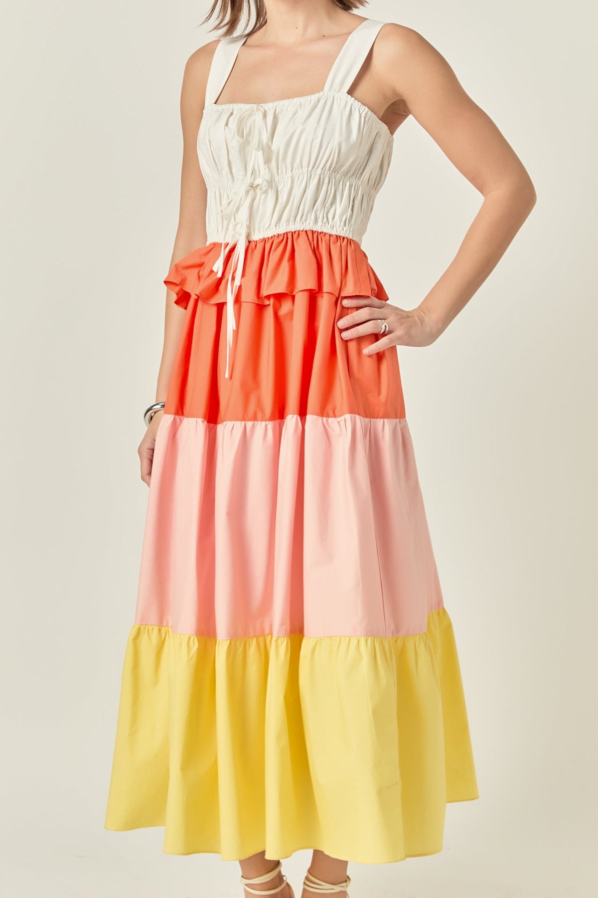 ENGLISH FACTORY - Color Block Tied Detail Shirring Dress - DRESSES available at Objectrare