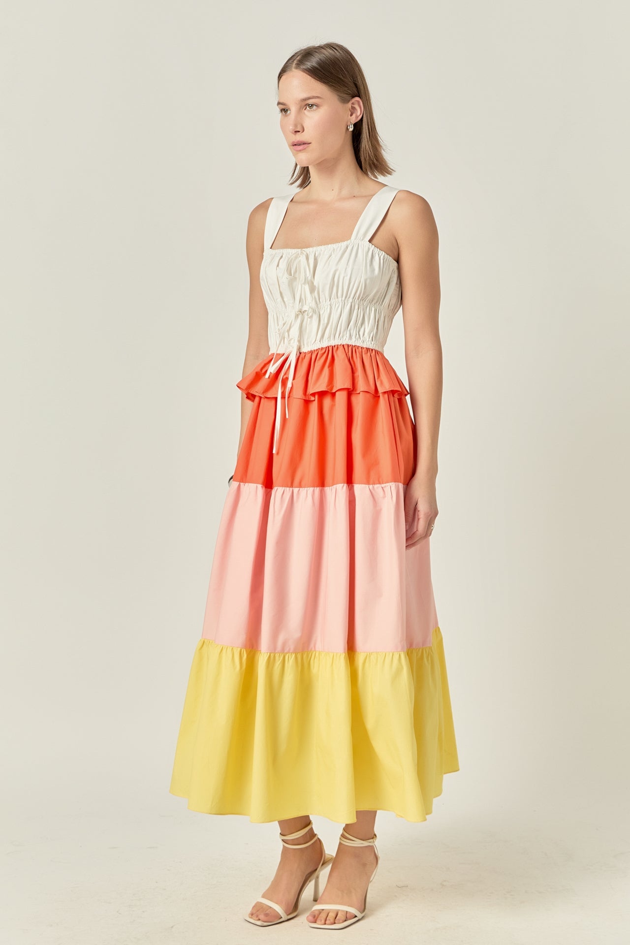 ENGLISH FACTORY - Color Block Tied Detail Shirring Dress - DRESSES available at Objectrare