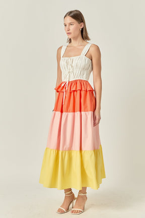ENGLISH FACTORY - Color Block Tied Detail Shirring Dress - DRESSES available at Objectrare
