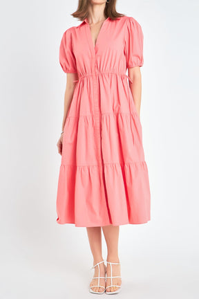 ENGLISH FACTORY - English Factory - Puff Sleeve Tiered Midi Dress - DRESSES available at Objectrare