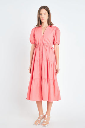 ENGLISH FACTORY - Puff Sleeve Tiered Midi Dress - DRESSES available at Objectrare