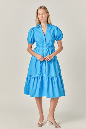 Puff Sleeve Tiered Midi Dress