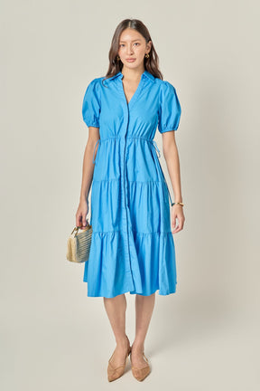 ENGLISH FACTORY - Puff Sleeve Tiered Midi Dress - DRESSES available at Objectrare