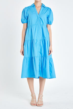 ENGLISH FACTORY - Puff Sleeve Tiered Midi Dress - DRESSES available at Objectrare