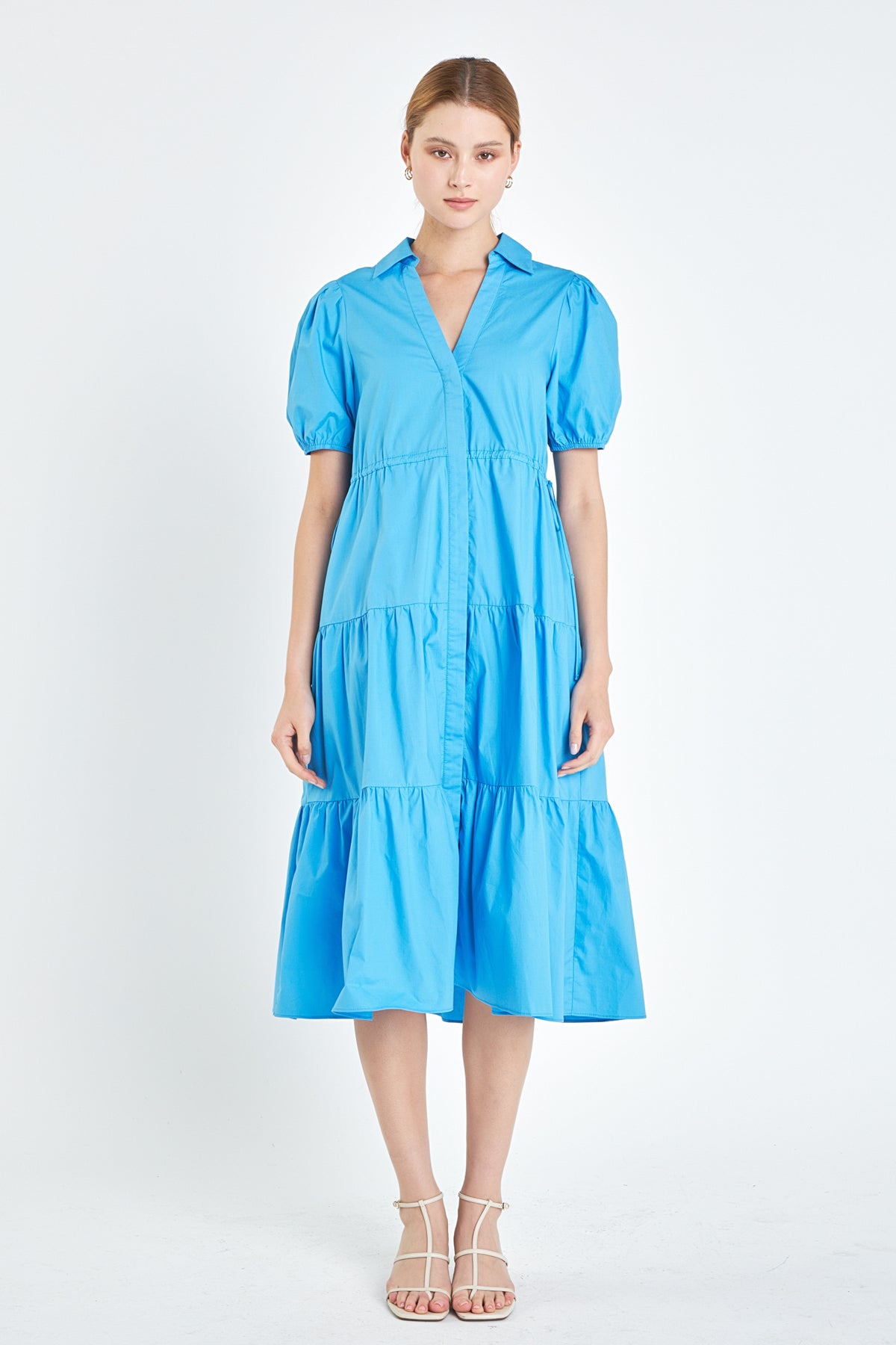 ENGLISH FACTORY - Puff Sleeve Tiered Midi Dress - DRESSES available at Objectrare