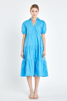 ENGLISH FACTORY - English Factory - Puff Sleeve Tiered Midi Dress - DRESSES available at Objectrare