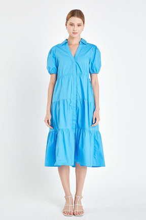 ENGLISH FACTORY - English Factory - Puff Sleeve Tiered Midi Dress - DRESSES available at Objectrare