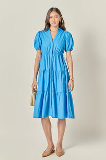 ENGLISH FACTORY - Puff Sleeve Tiered Midi Dress - DRESSES available at Objectrare