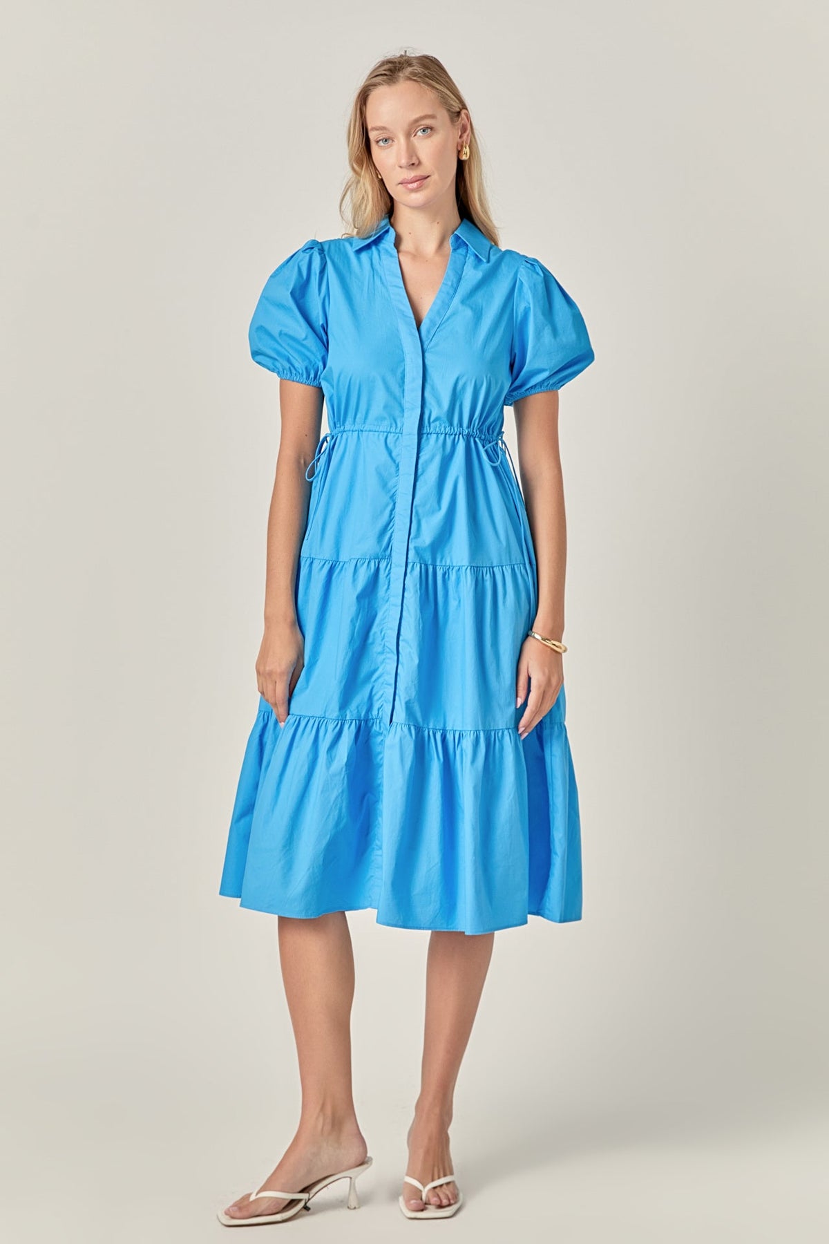 Puff Sleeve Tiered Midi Dress