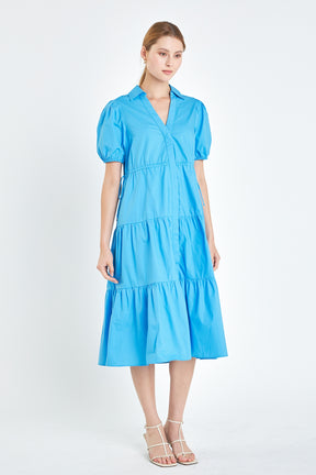 ENGLISH FACTORY - Puff Sleeve Tiered Midi Dress - DRESSES available at Objectrare