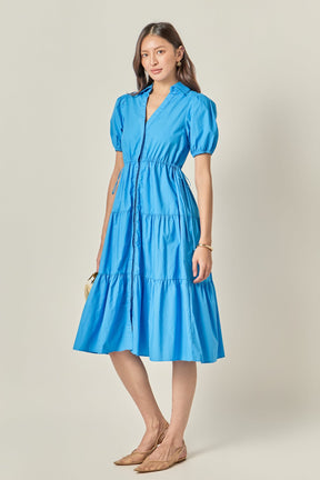ENGLISH FACTORY - Puff Sleeve Tiered Midi Dress - DRESSES available at Objectrare