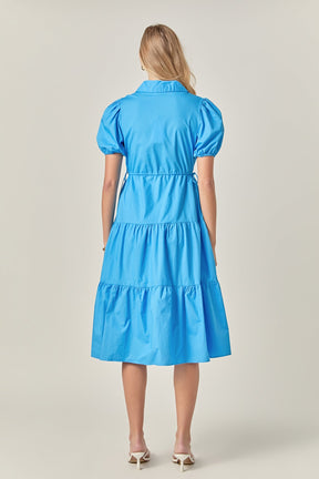 Puff Sleeve Tiered Midi Dress