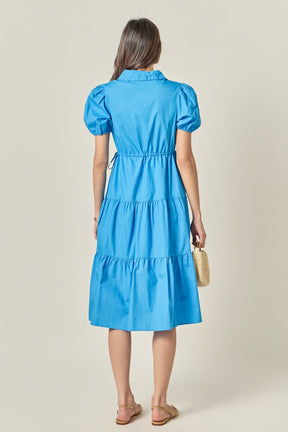 ENGLISH FACTORY - Puff Sleeve Tiered Midi Dress - DRESSES available at Objectrare
