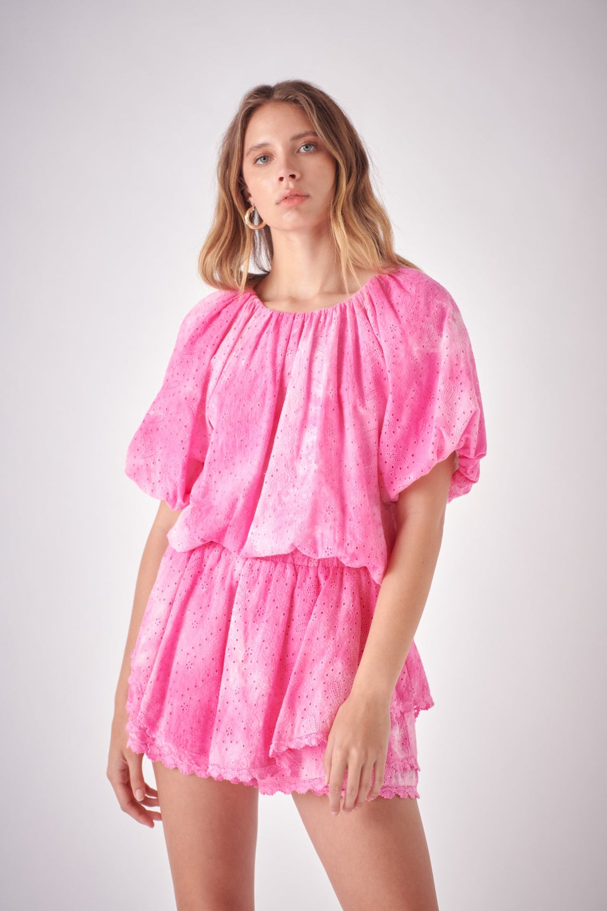 FREE THE ROSES - Paisley Eyelet Balloon Top with Tie dye Effect - TOPS available at Objectrare