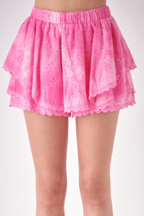 FREE THE ROSES - Free The Roses - Paisely Eyelet Ruffle Skort with Tie-dye Effect - SKORTS available at Objectrare