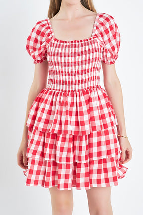 ENGLISH FACTORY - Gingham Square Neck Mini Dress - DRESSES available at Objectrare
