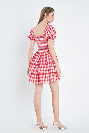 ENGLISH FACTORY - Gingham Square Neck Mini Dress - DRESSES available at Objectrare