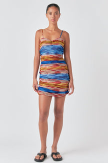 GREY LAB - Striped Mesh Mini Dress with Ruched Detail - DRESSES available at Objectrare
