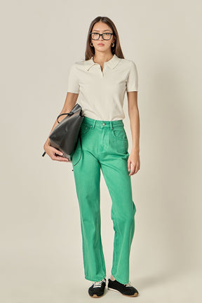 ENGLISH FACTORY - Color Full Length Wide Leg Jean - JEANS available at Objectrare