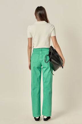 ENGLISH FACTORY - Color Full Length Wide Leg Jean - JEANS available at Objectrare