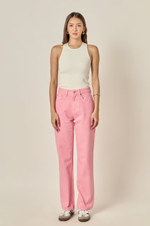 ENGLISH FACTORY - Color Full Length Wide Leg Jean - JEANS available at Objectrare