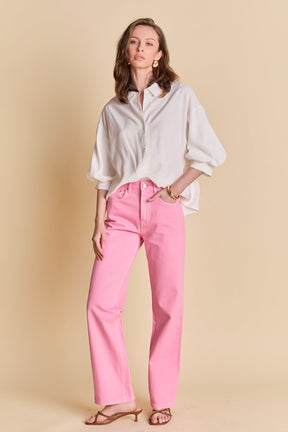 ENGLISH FACTORY - Color Full Length Wide Leg Jean - JEANS available at Objectrare