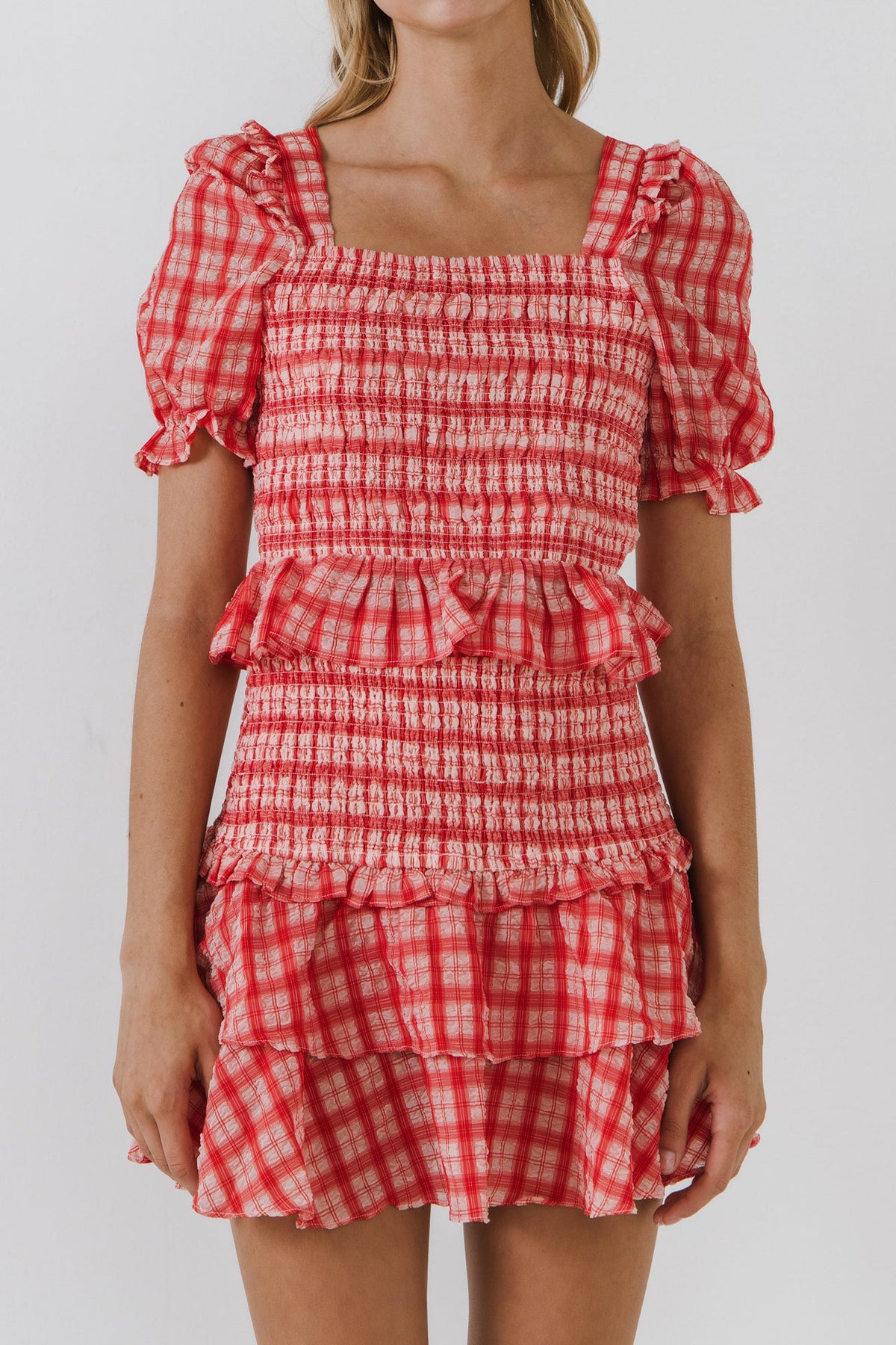 ENGLISH FACTORY - Women's Woven Square Neck Plaid Blouse - TOPS available at Objectrare