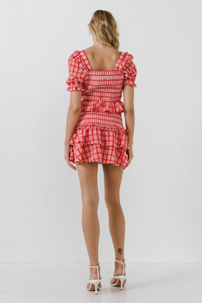 ENGLISH FACTORY - Women's Woven Square Neck Plaid Blouse - TOPS available at Objectrare