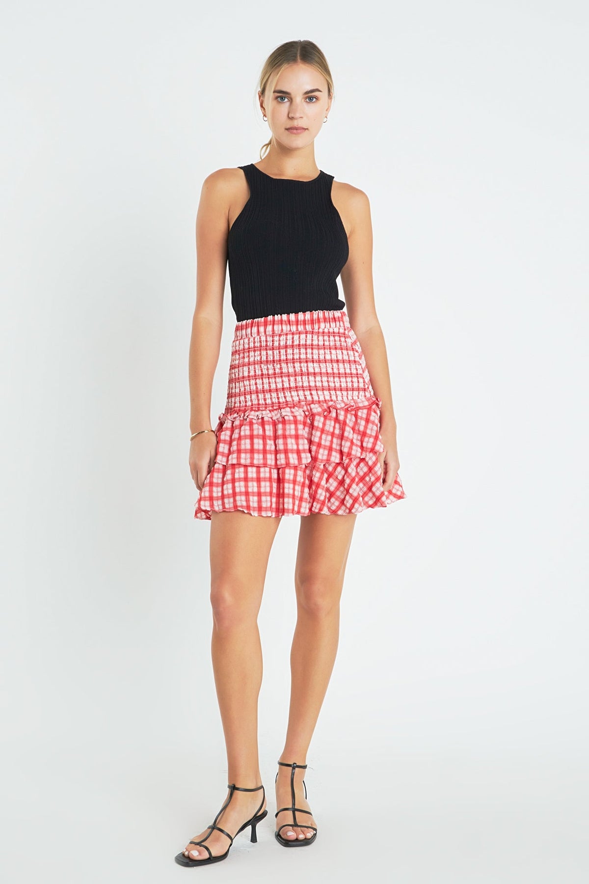 Plaid Smocked Mini Skirt