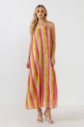 ENDLESS ROSE - Striped Sequin Maxi Dress - DRESSES available at Objectrare