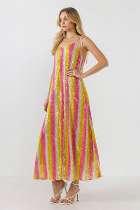 ENDLESS ROSE - Striped Sequin Maxi Dress - DRESSES available at Objectrare