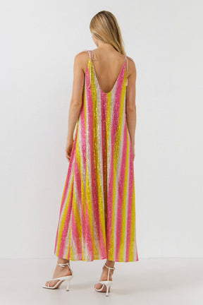 ENDLESS ROSE - Striped Sequin Maxi Dress - DRESSES available at Objectrare