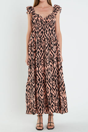 ENGLISH FACTORY - English Factory - Tiger Print Ruffle Sleeve Maxi Dress - DRESSES available at Objectrare