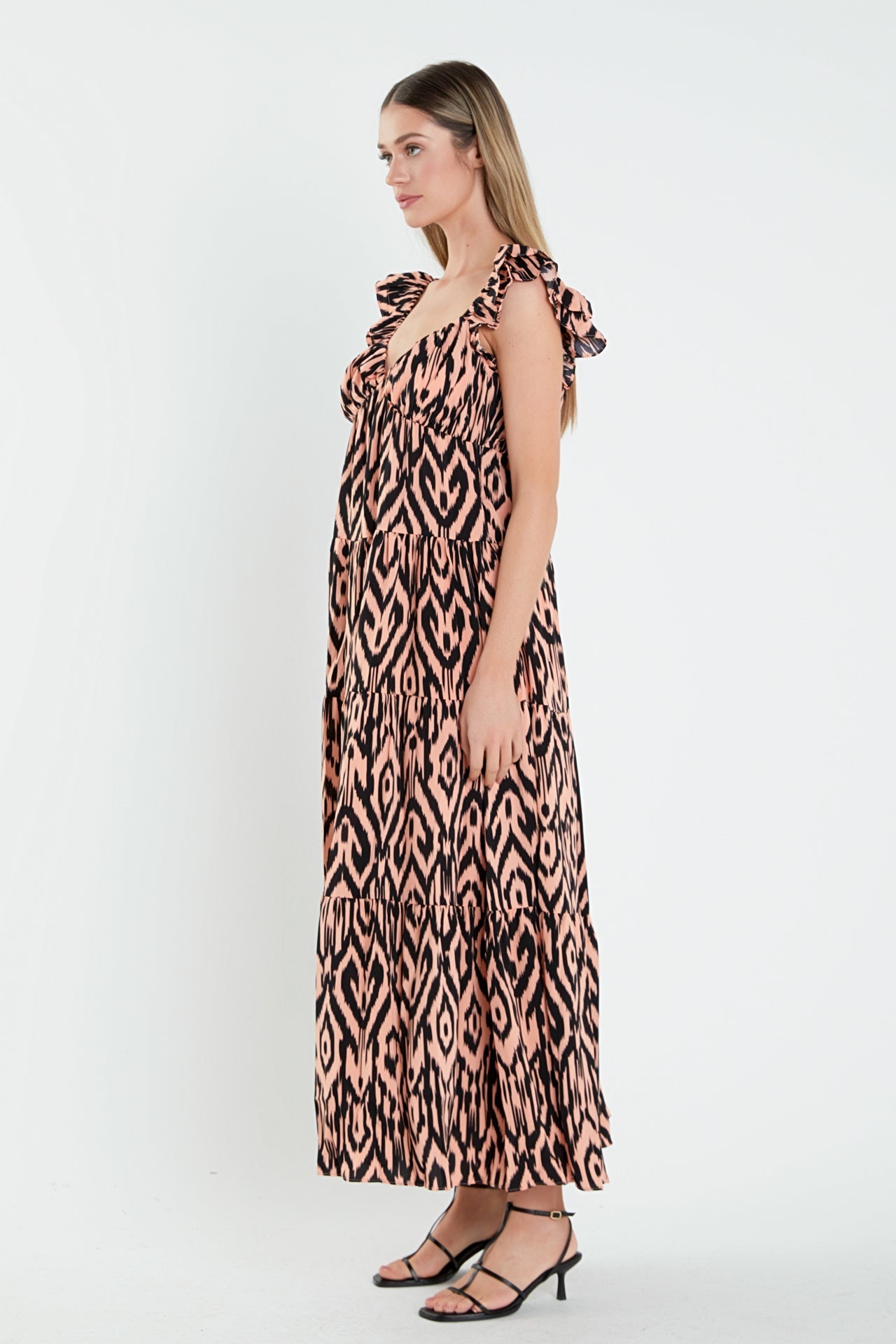 Tiger Print Ruffle Sleeve Maxi Dress