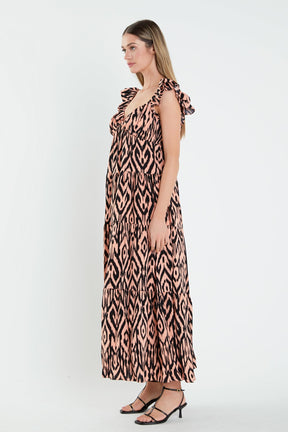 Tiger Print Ruffle Sleeve Maxi Dress