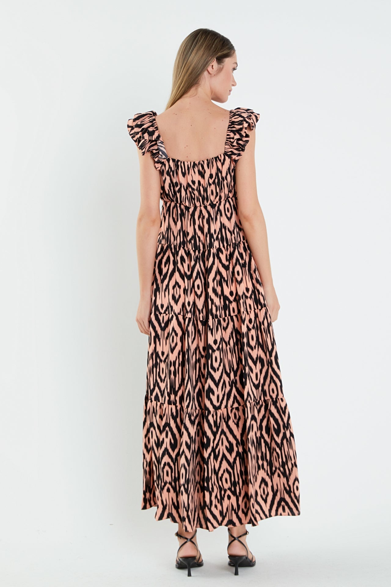 Tiger Print Ruffle Sleeve Maxi Dress