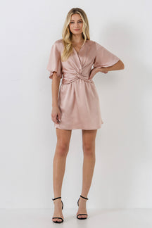 FREE THE ROSES - Knotted Satin Mini Dress - DRESSES available at Objectrare