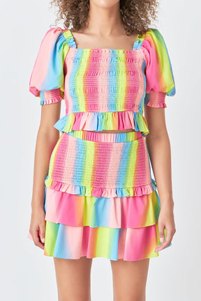 ENDLESS ROSE - Ombre Stripe Smocked Top - TOPS available at Objectrare