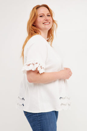 ENGLISH FACTORY - English Factory - Plus Size Knit Eyelet Mixed T-Shirts - TOPS available at Objectrare