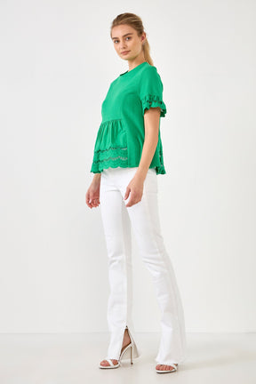 ENGLISH FACTORY - Knit Eyelet Mixed T-Shirts - TOPS available at Objectrare