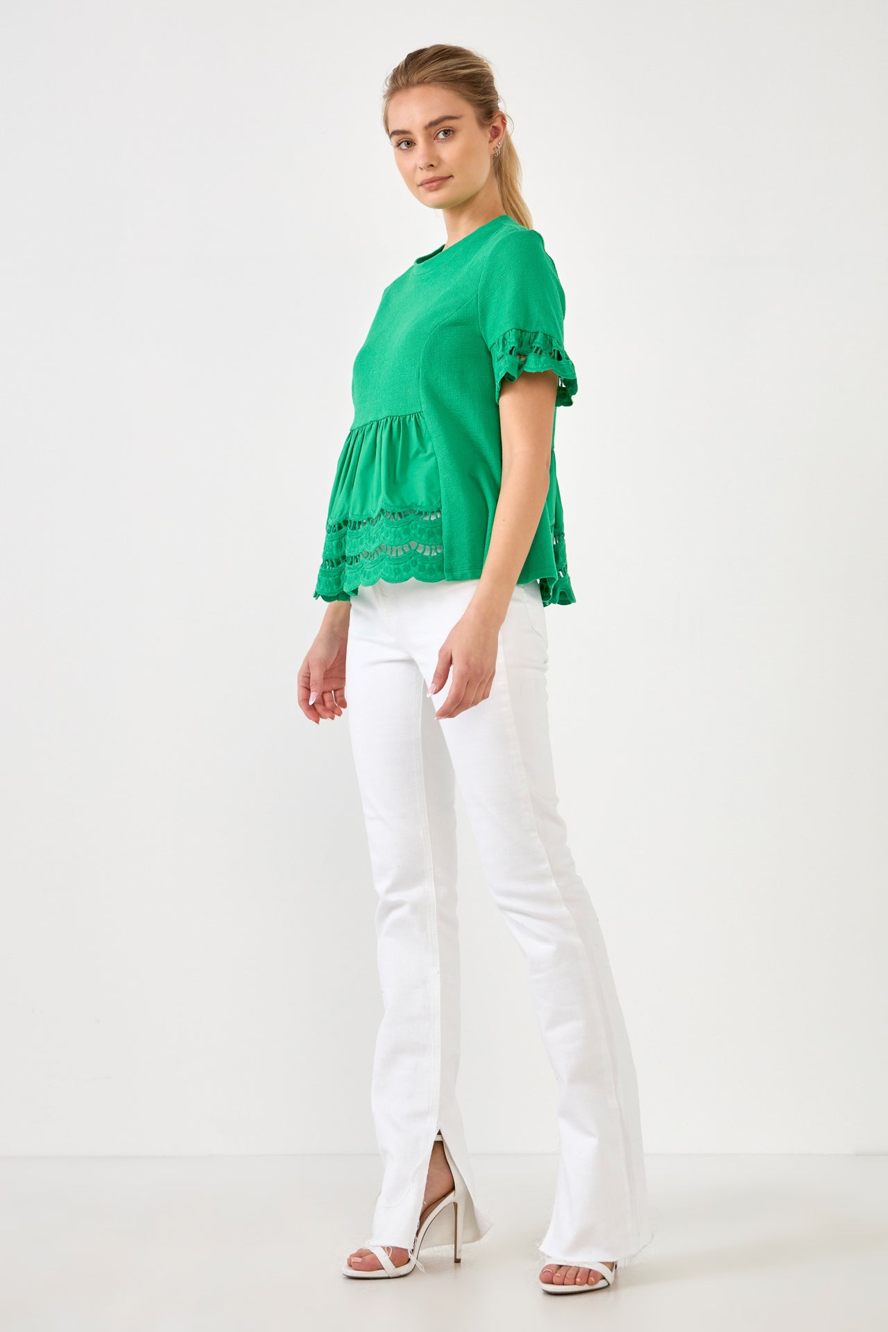 ENGLISH FACTORY - Knit Eyelet Mixed T-Shirts - TOPS available at Objectrare