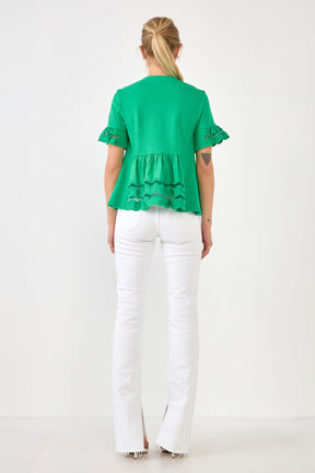 ENGLISH FACTORY - Knit Eyelet Mixed T-Shirts - TOPS available at Objectrare