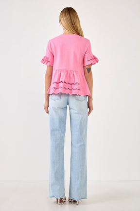 ENGLISH FACTORY - Knit Eyelet Mixed T-Shirts - TOPS available at Objectrare
